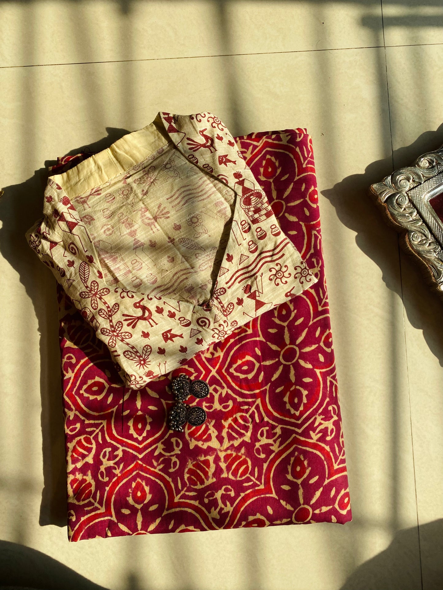 Red Hand Block Printed Saree