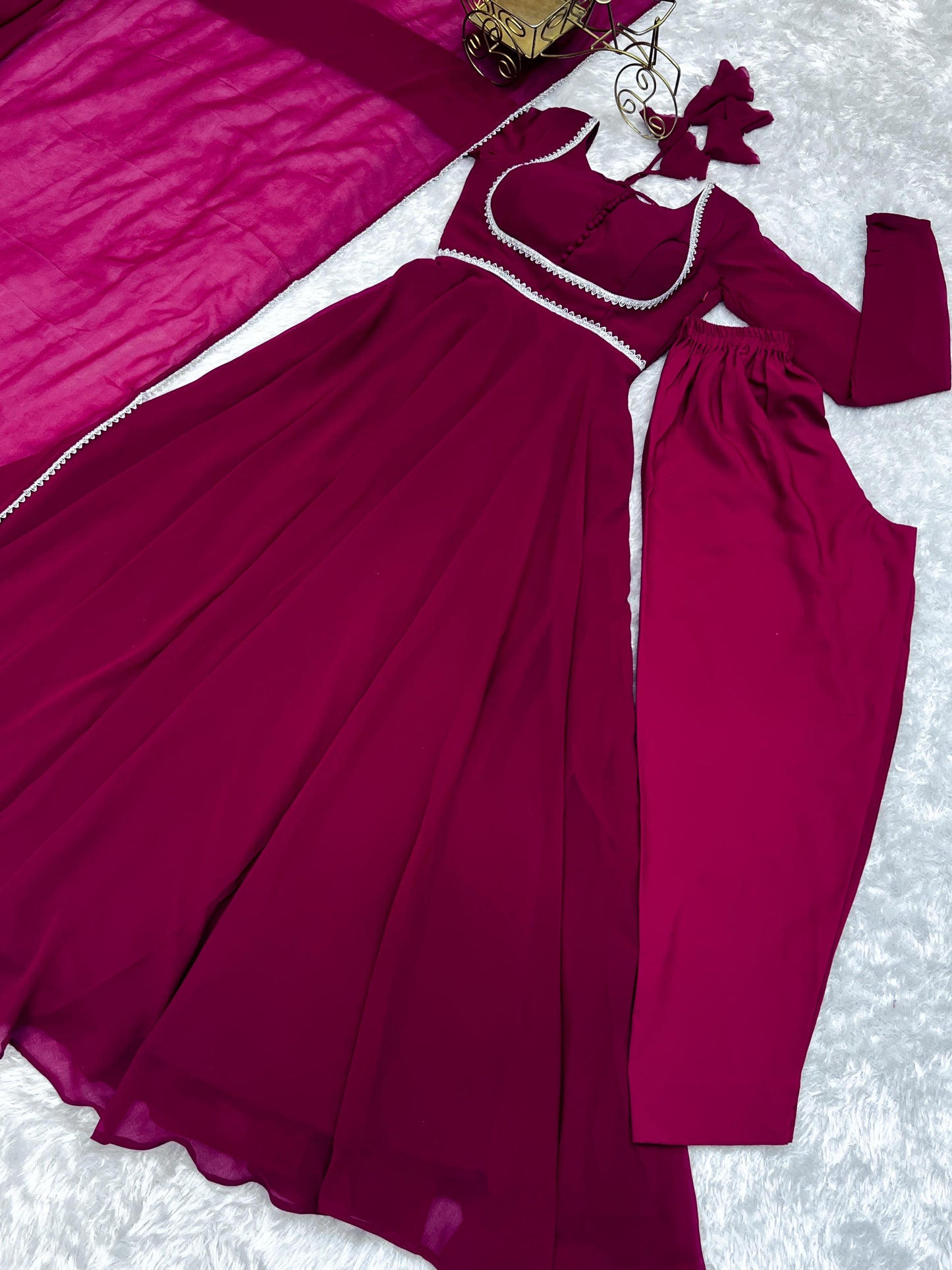 Georgette Anarkali Gown Dupatta Full Set with Pant