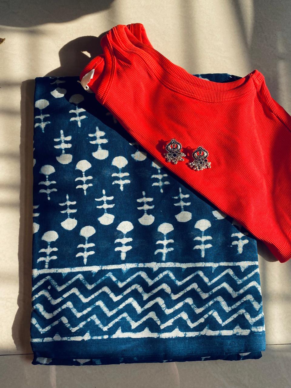 Indigo Elegance - Hand Block Printed Saree