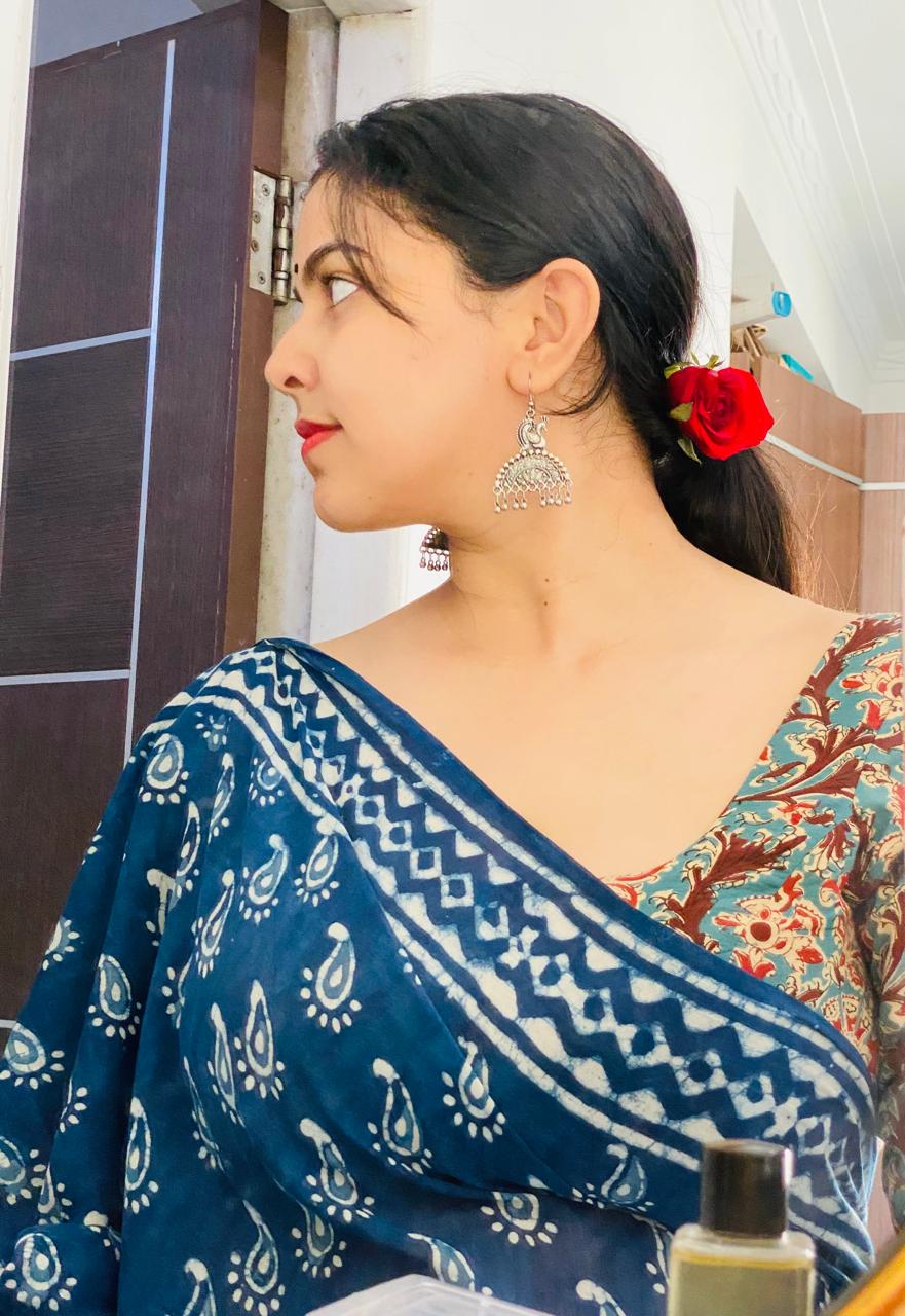 Indigo Elegance - Hand Block Printed Saree